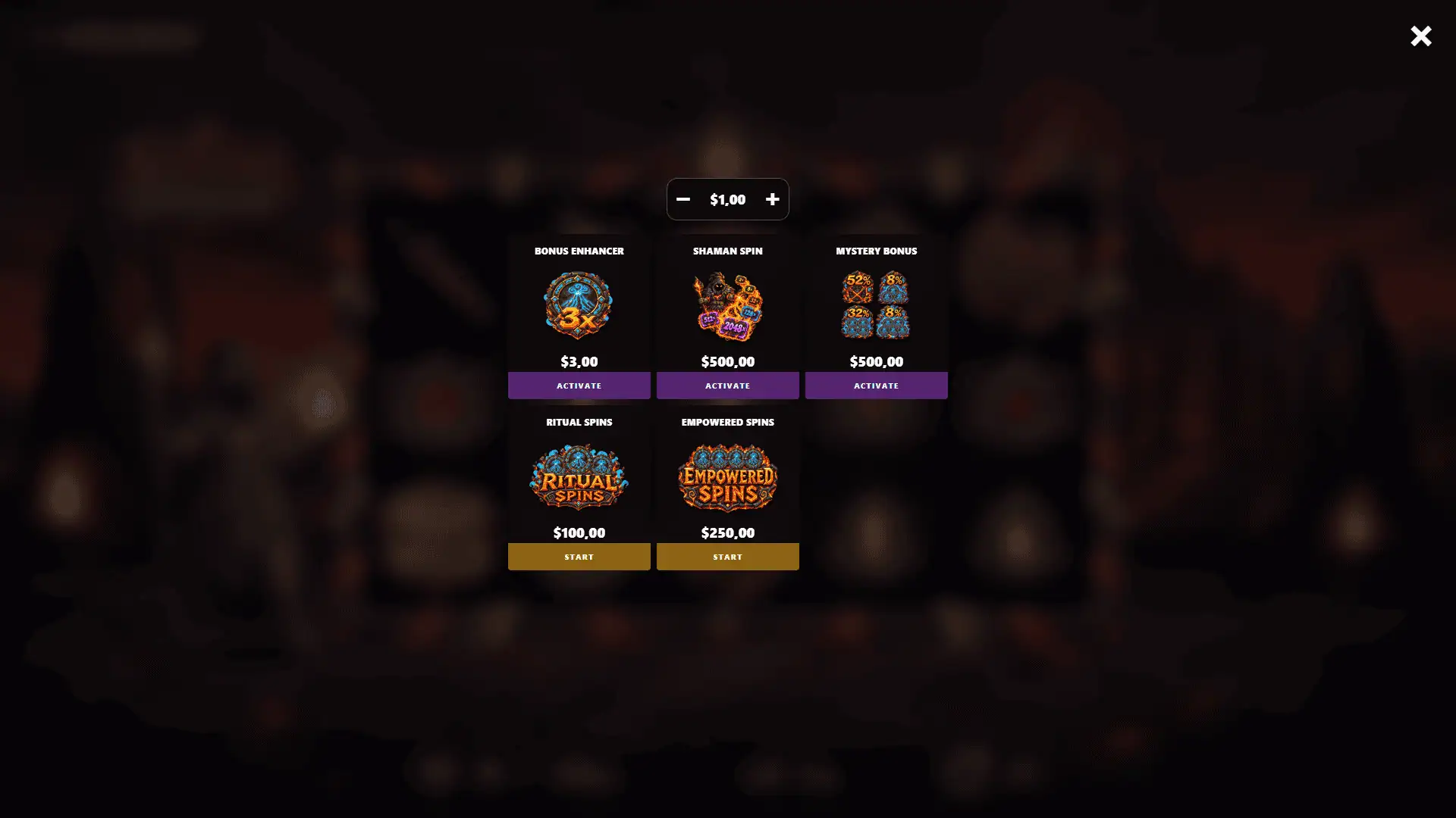 Volcano Shaman bonus buy menu