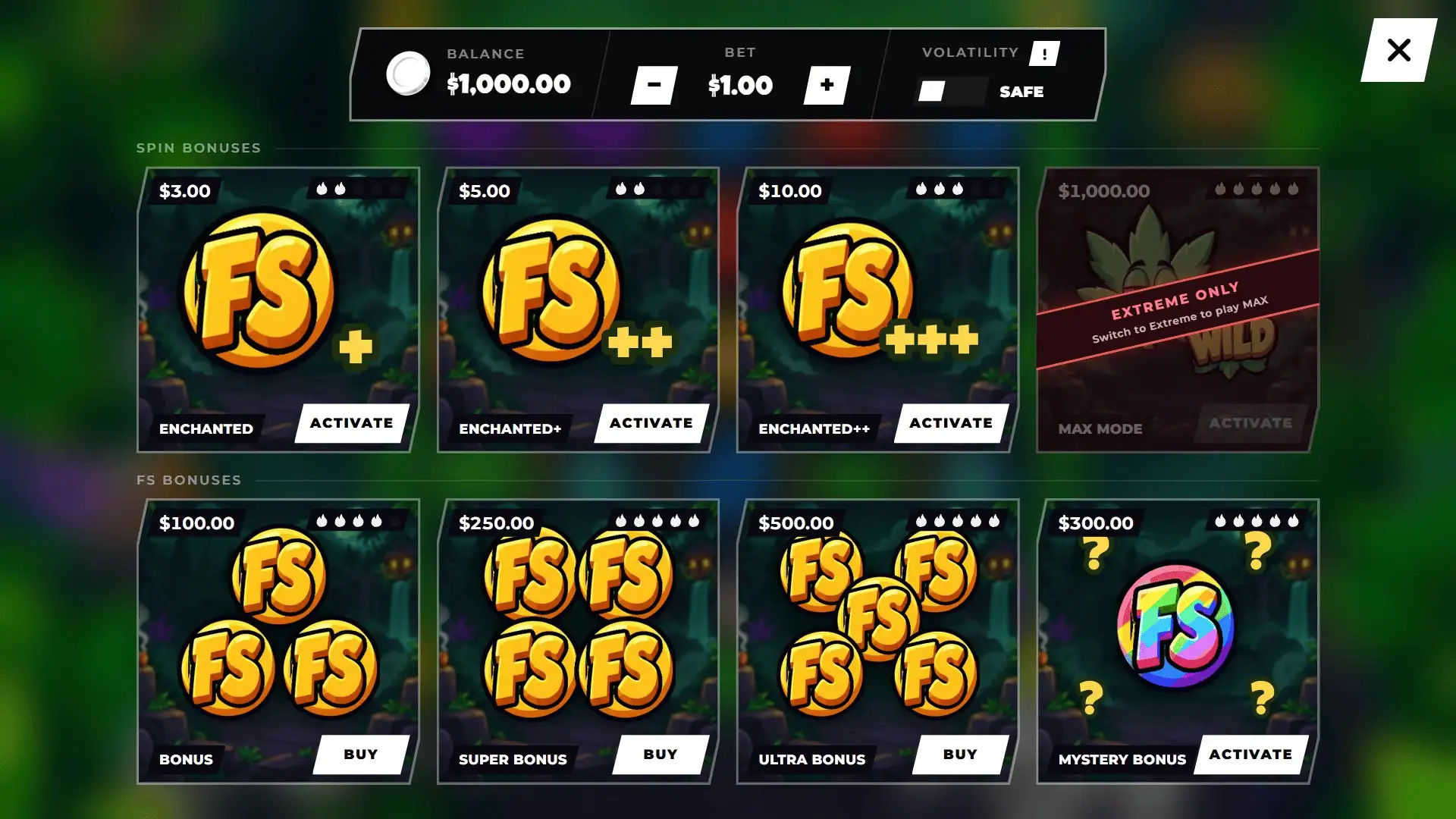 Ganja Havoc bonus buy menu