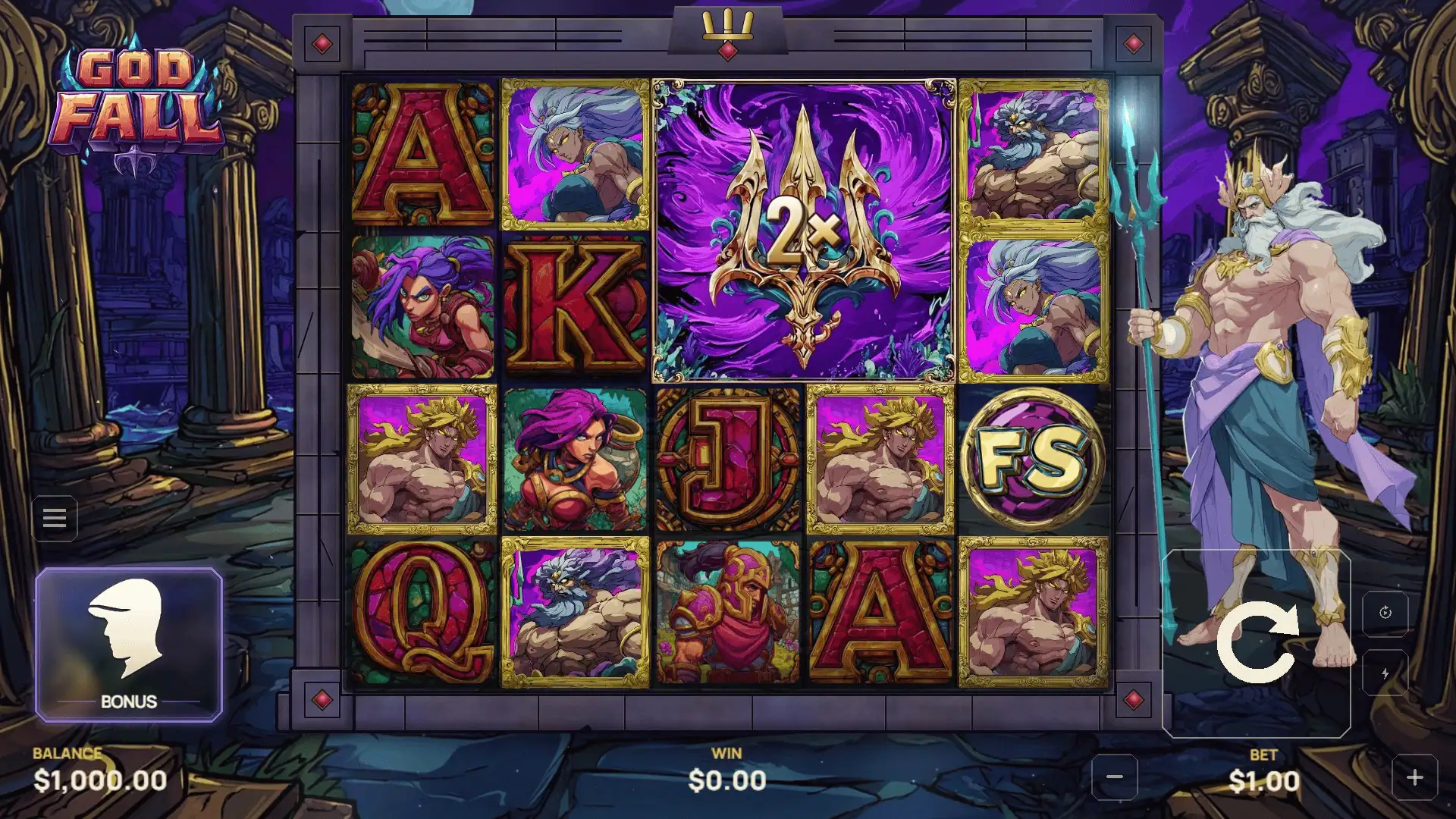 Godfall slot gameplay reels