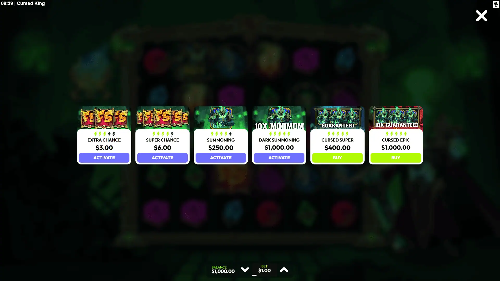 Cursed King bonus buy menu