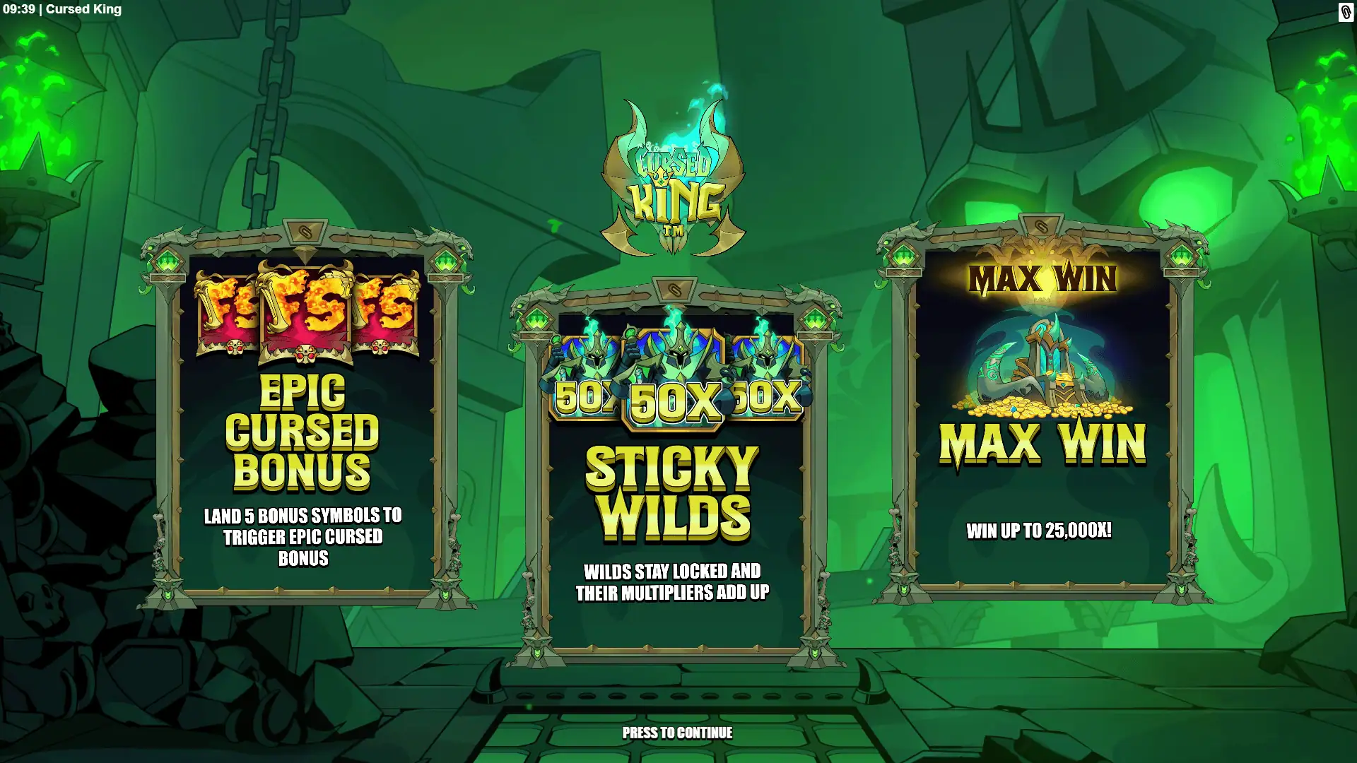 Cursed King slot intro screen