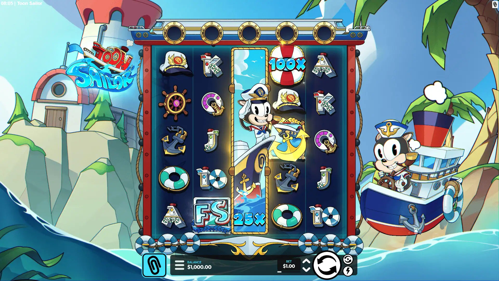 Toon Sailor slot gameplay reels