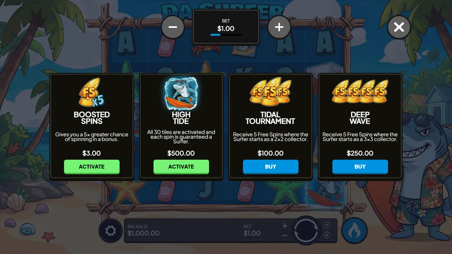 Da Surfer bonus buy menu