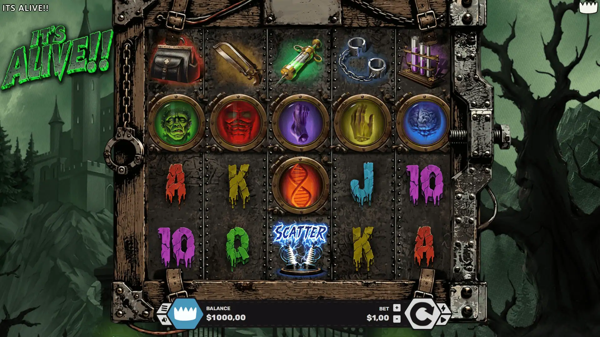 Its Alive!! slot gameplay reels