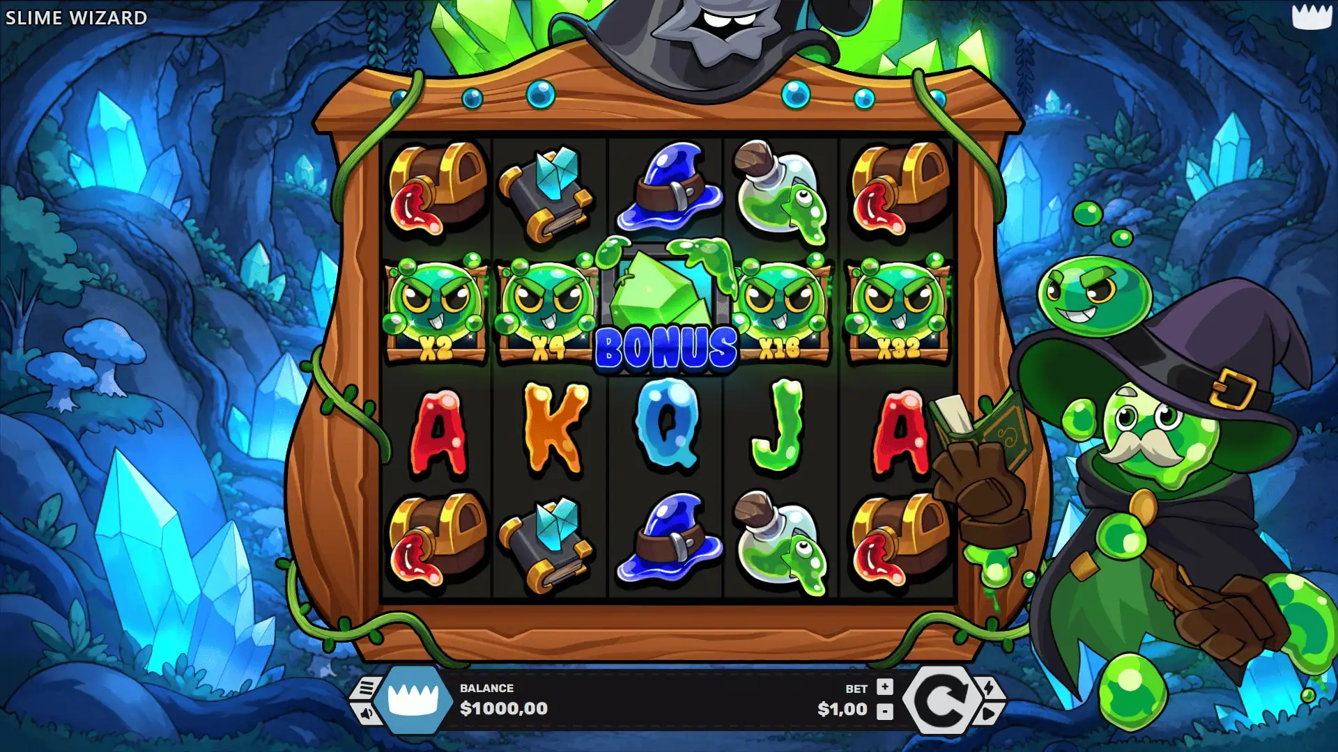 Slime Wizard slot gameplay reels