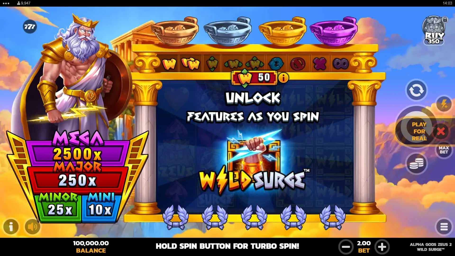 Alpha Gods Zeus 2 Wild Surge slot gameplay reels
