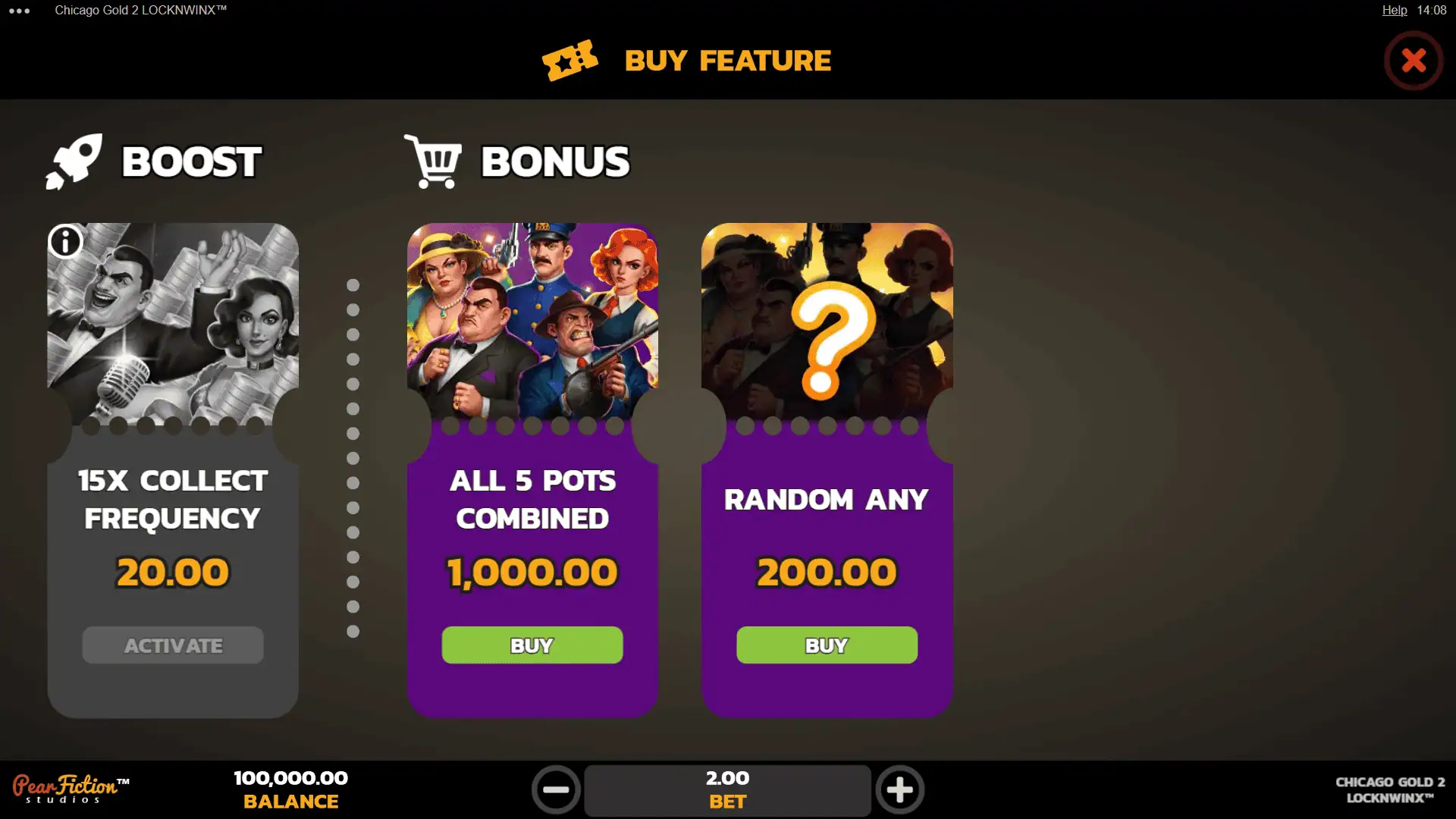 Chicago Gold 2 bonus buy menu