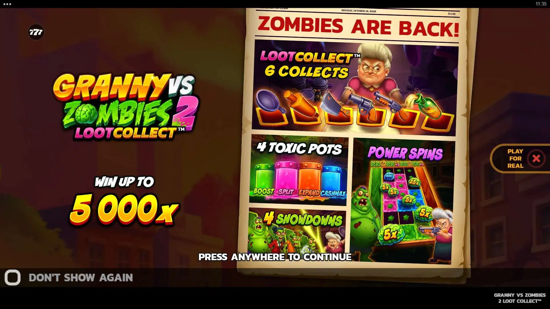 Granny vs Zombies 2 slot intro screen