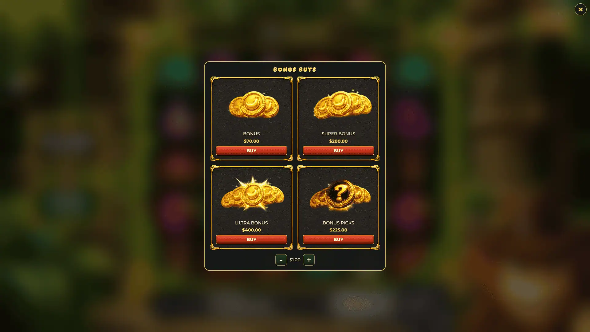 Banana Jones: Golden Peel bonus buy menu