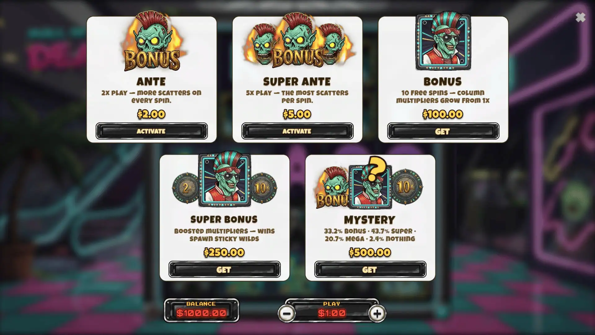 Mall of the Dead bonus buy menu