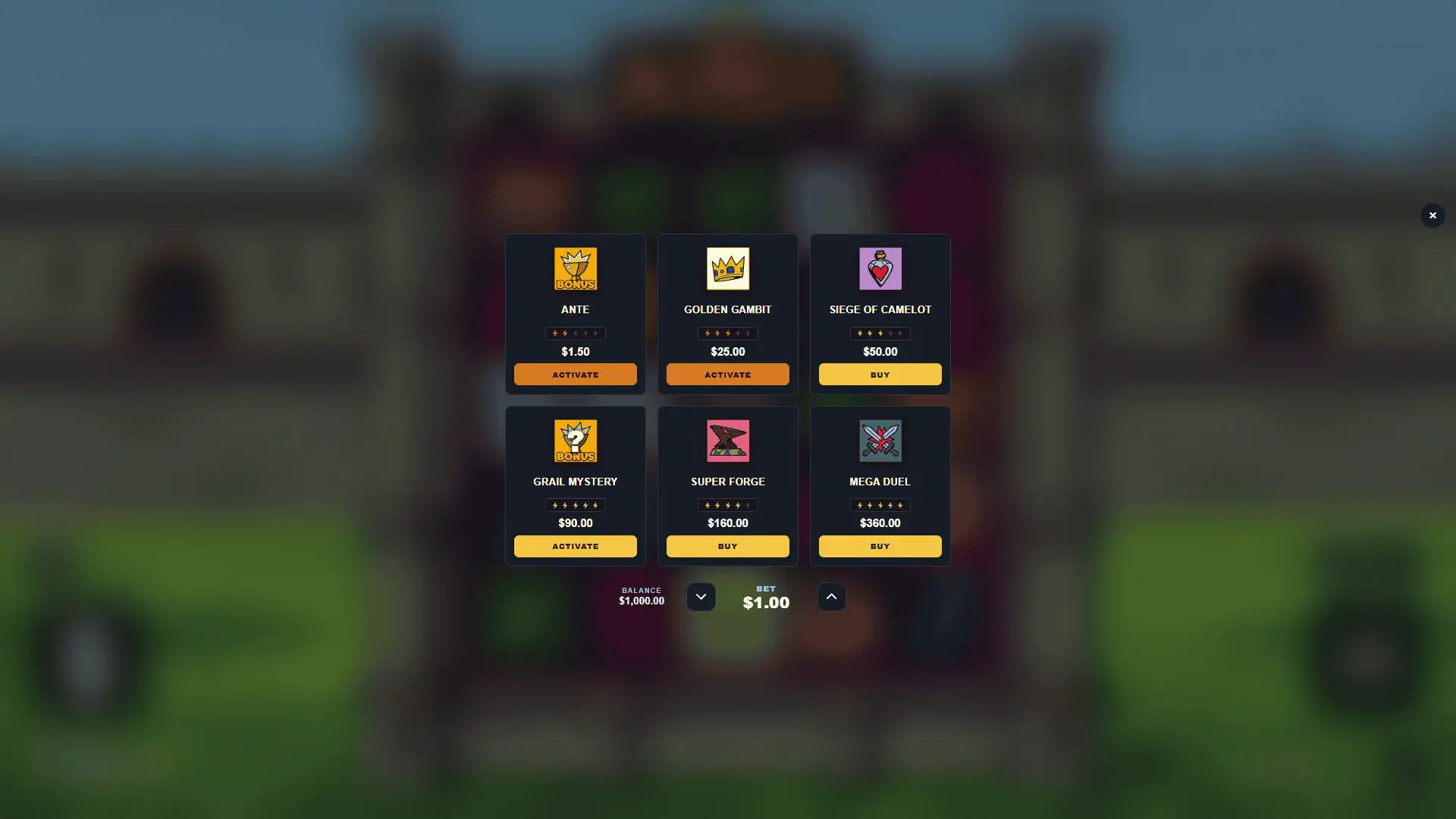 The Kings Journey bonus buy menu