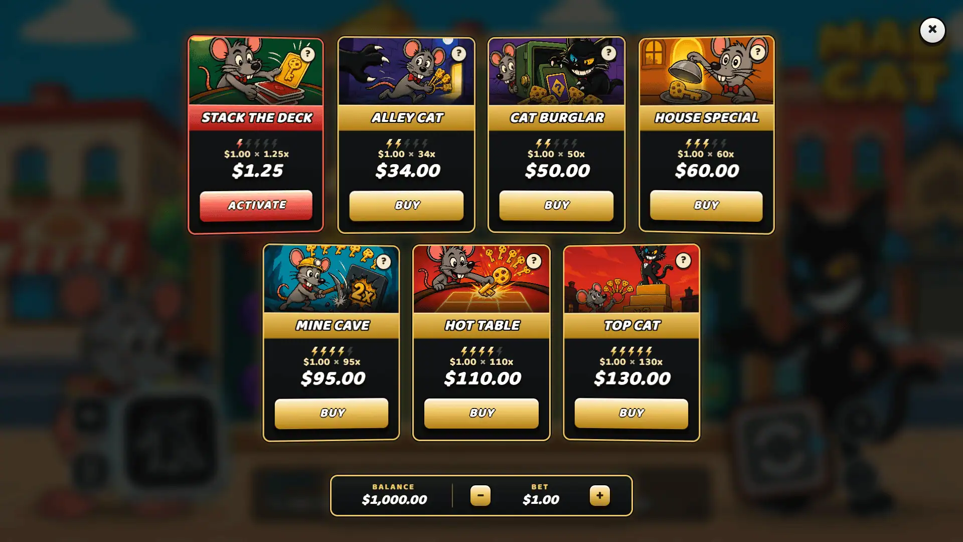 Mad Cat bonus buy menu