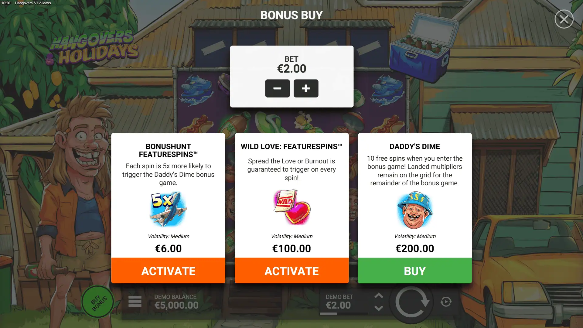Hangovers & Holidays bonus buy menu