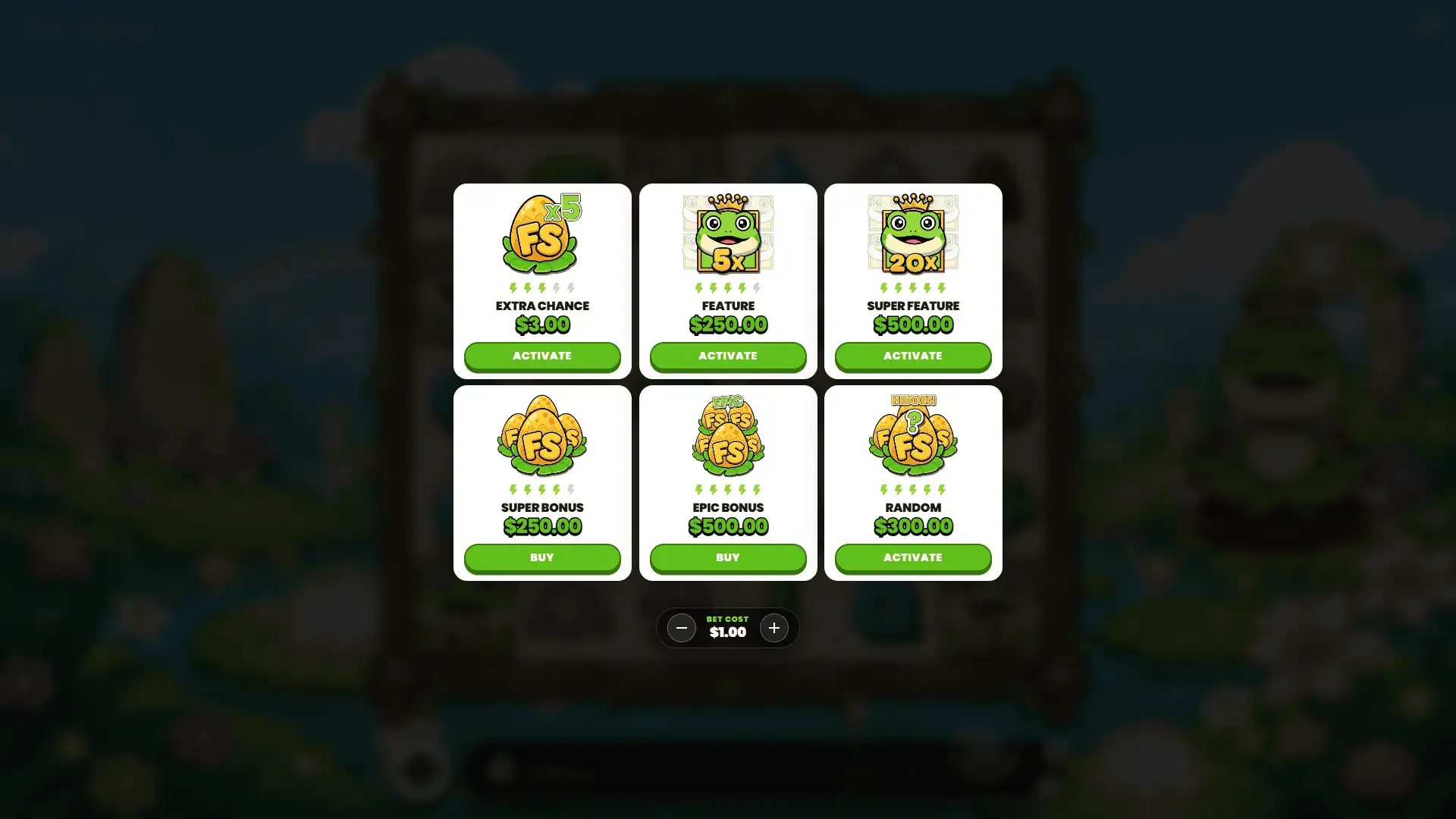 Wild Frog bonus buy menu