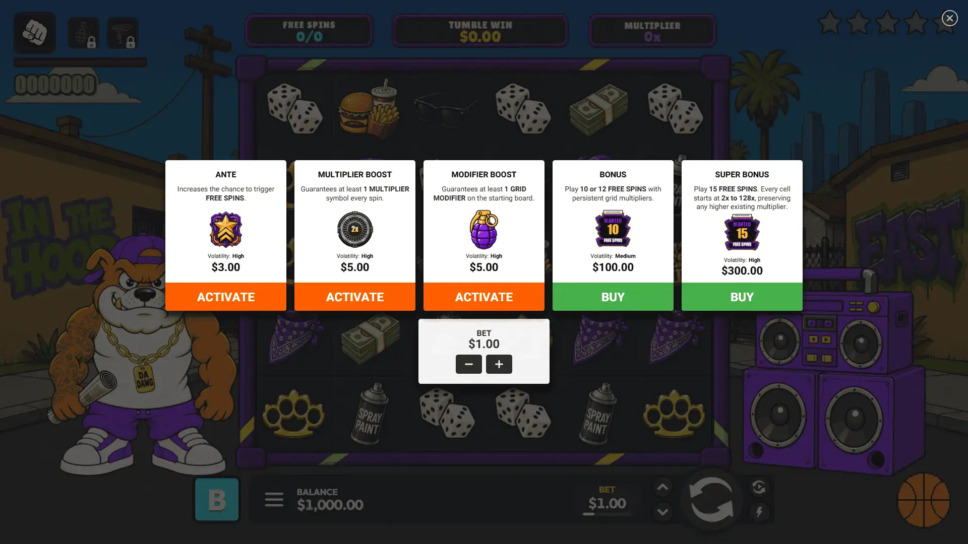 in the hood bonus buy menu