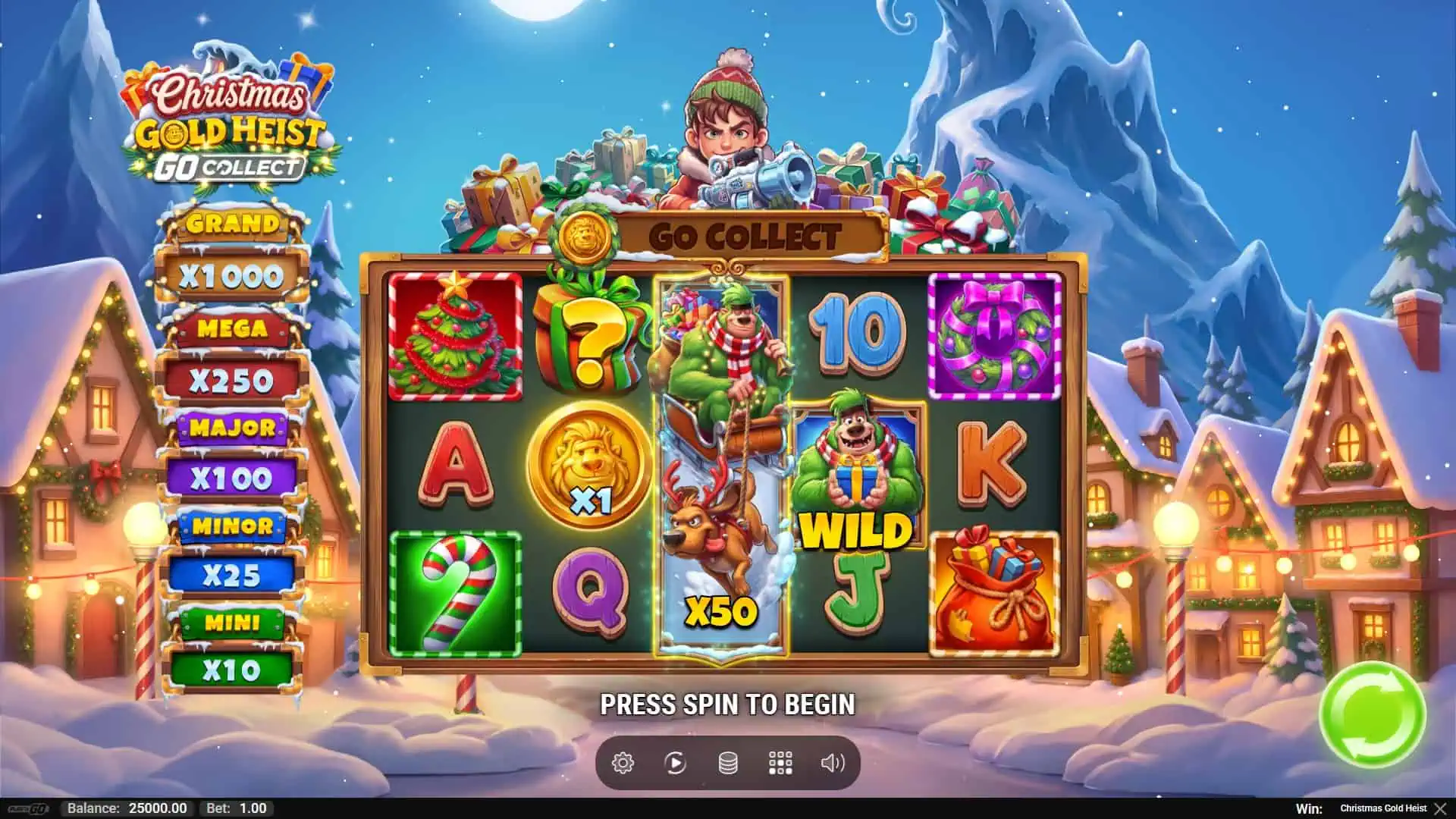 Christmas Gold Heist slot gameplay reels