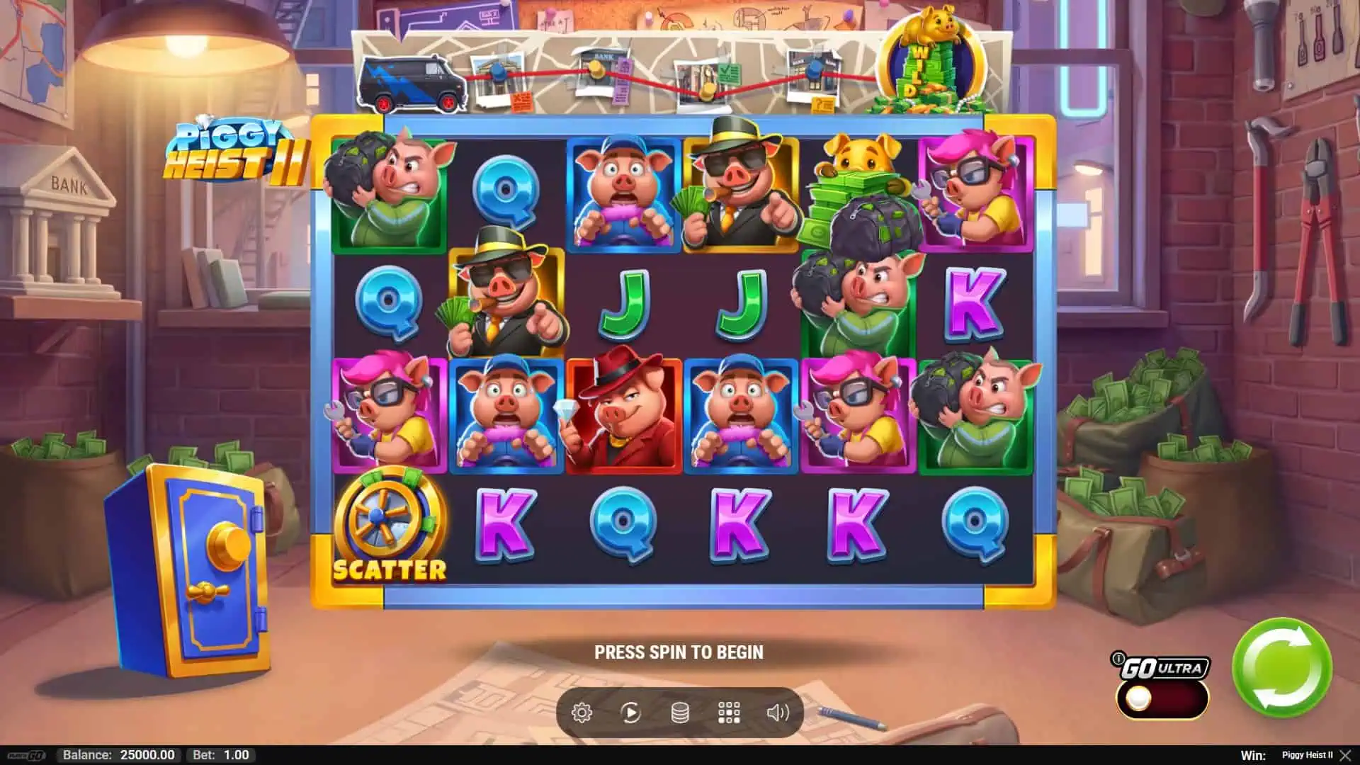 Piggy Heist 2 slot gameplay reels