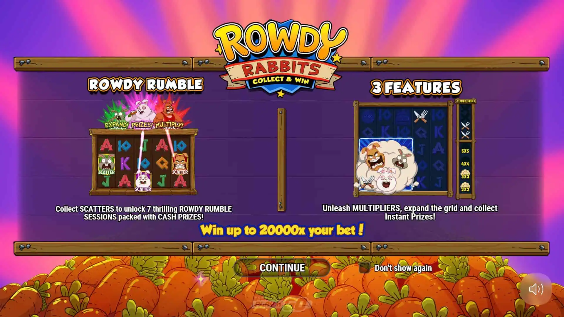 Rowdy Rabbits Collect & Win slot intro screen