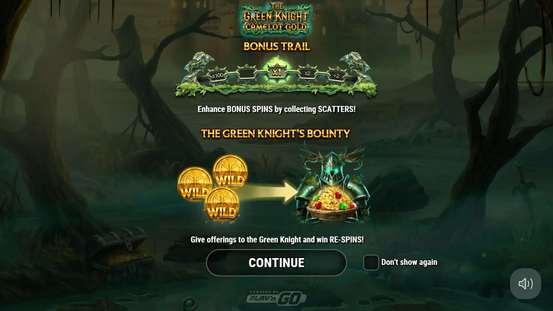 The Green Knight Camelot Gold slot intro screen