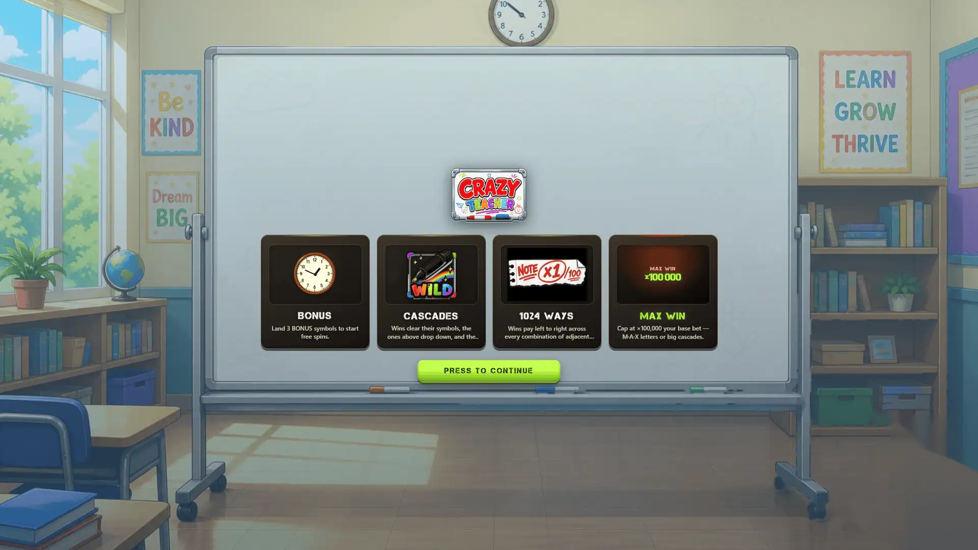 Crazy Teacher slot intro screen