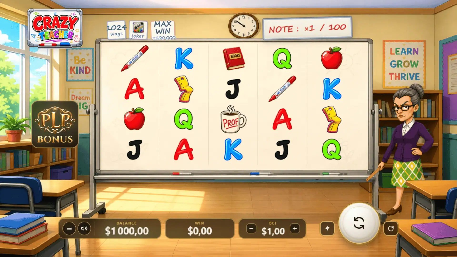 Crazy Teacher slot gameplay reels