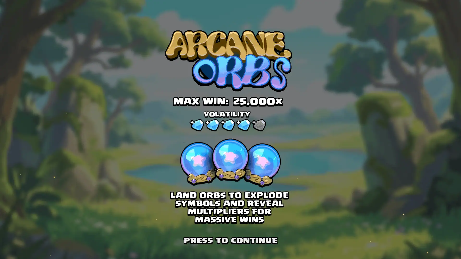 Arcane Orbs slot intro screen