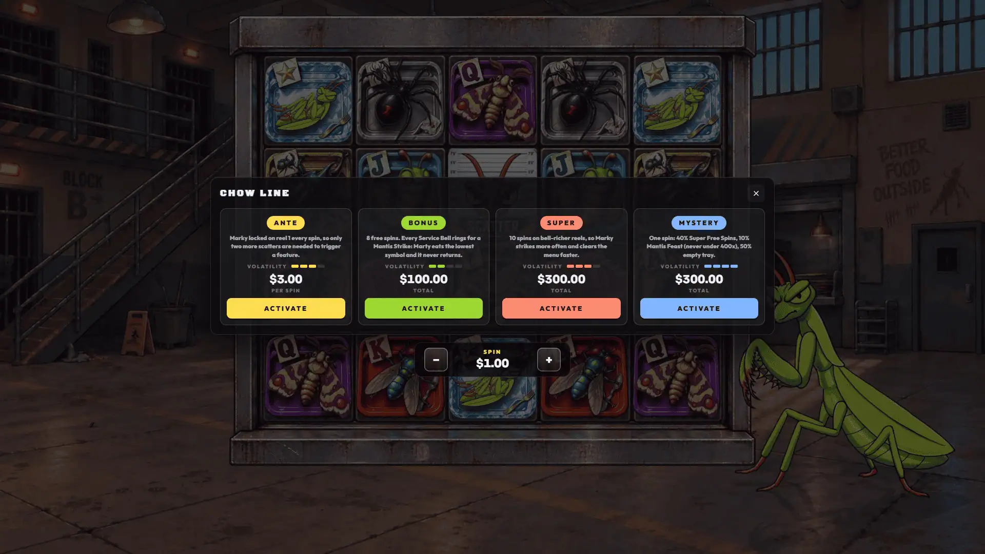 Angry Mantis bonus buy menu