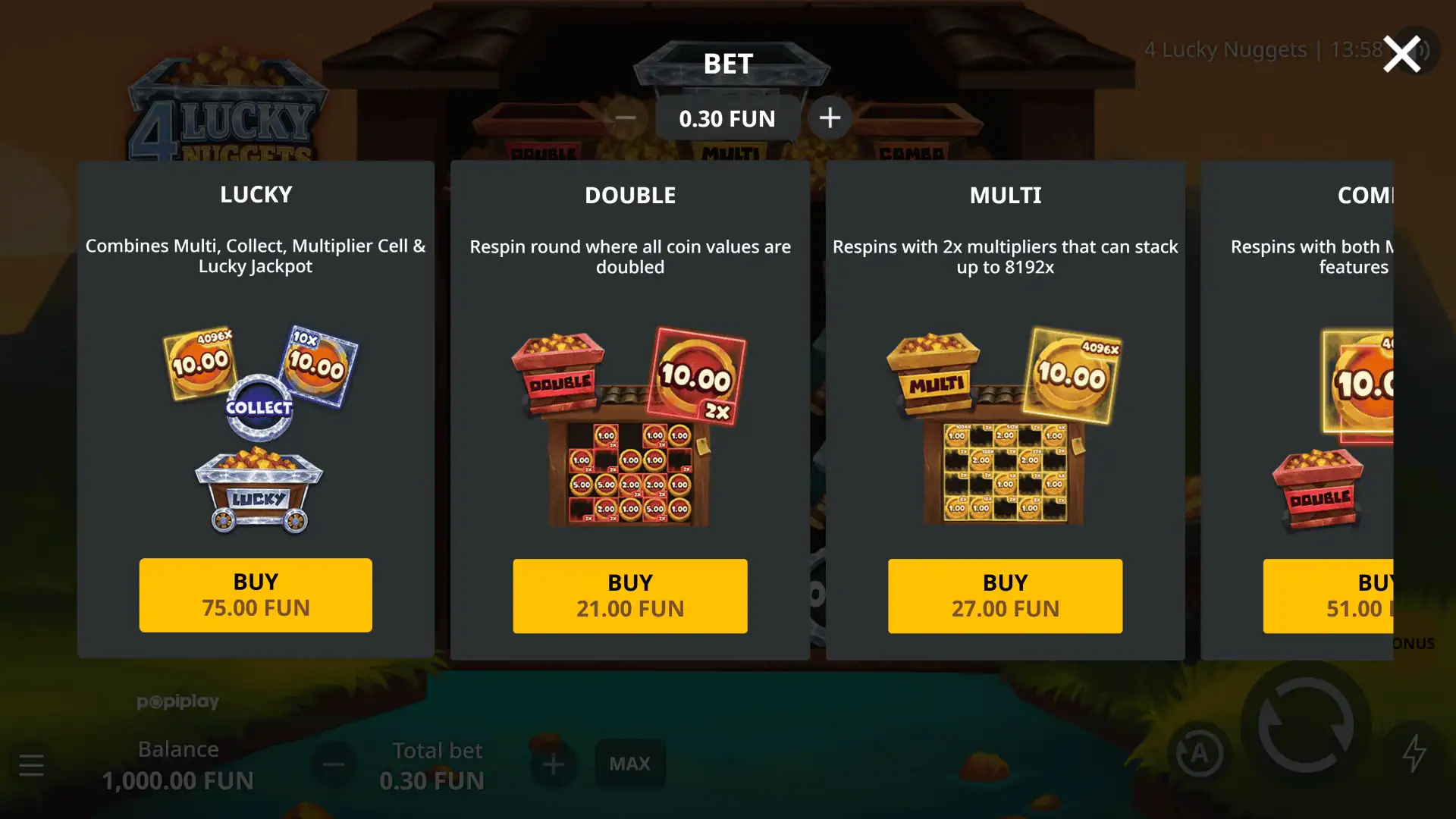 4 Lucky Nuggets bonus buy menu