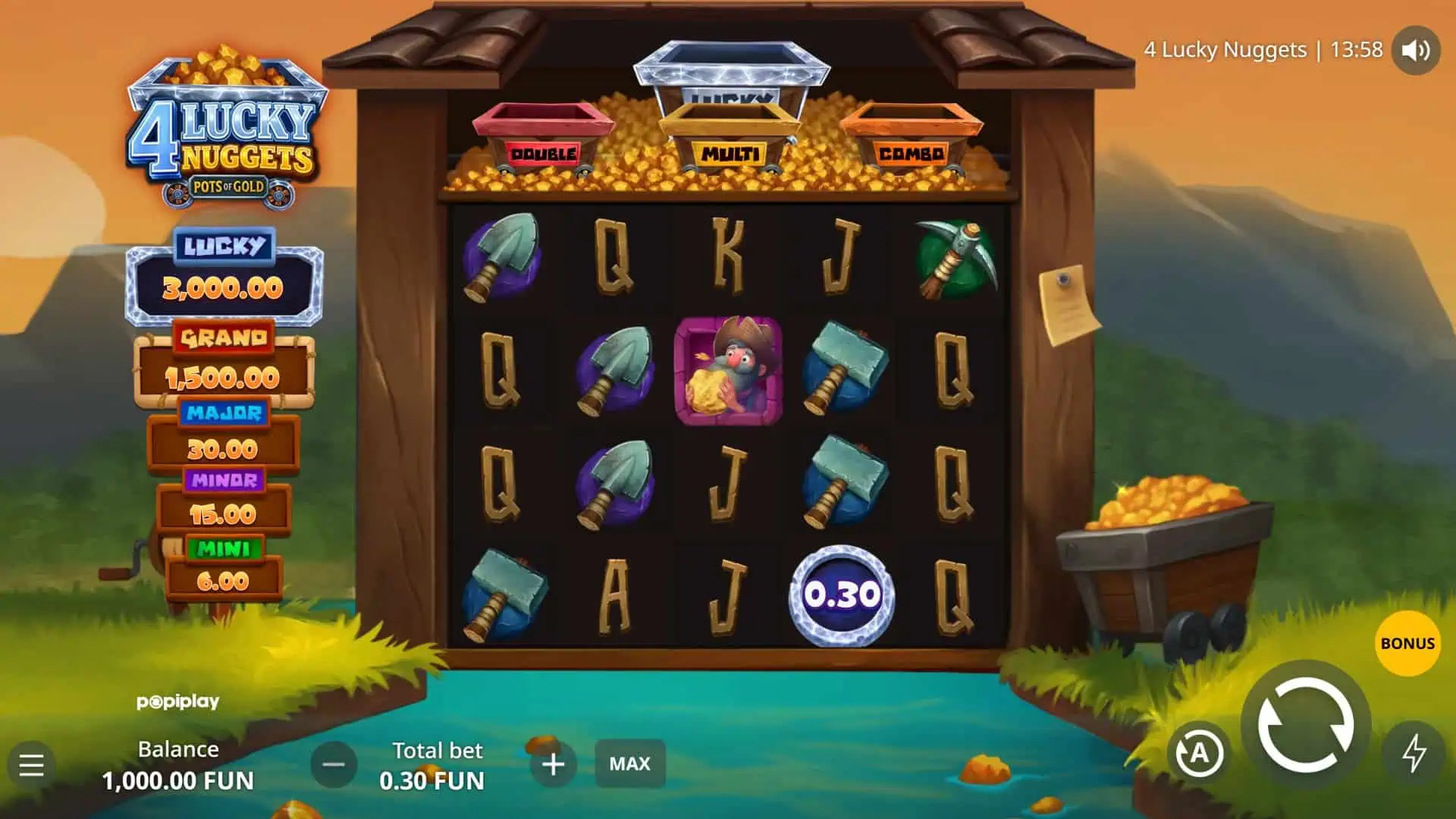 4 Lucky Nuggets slot gameplay reels