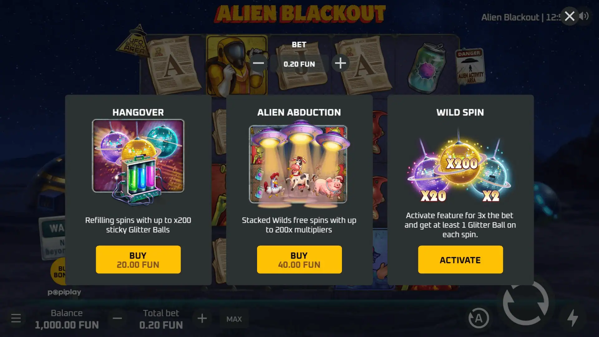 Alien Blackout bonus buy menu