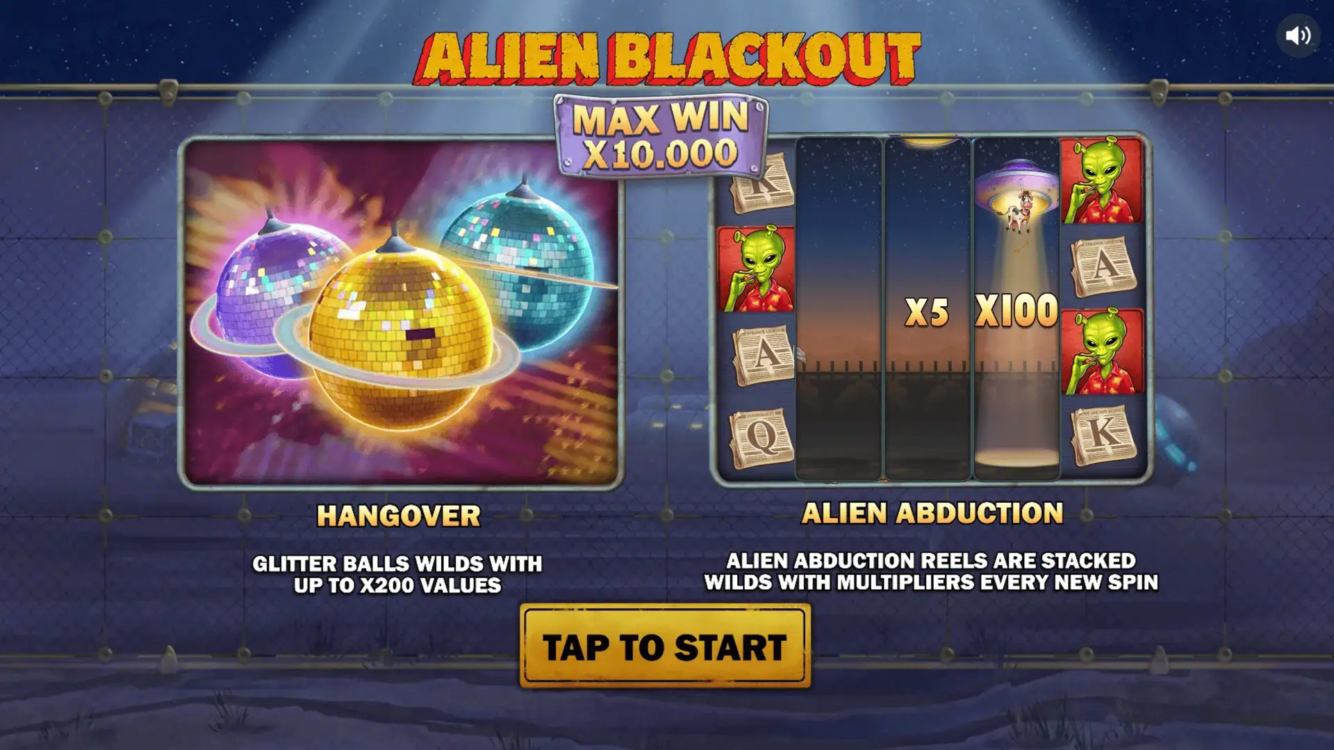 Alien Blackout slot intro screen