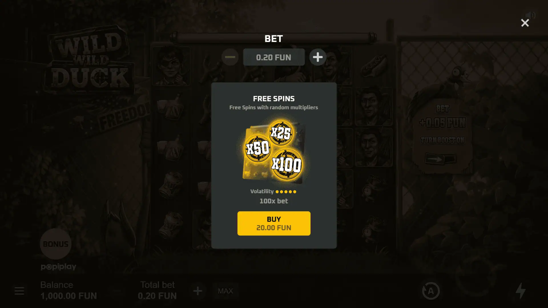 Wild Wild Duck bonus buy menu