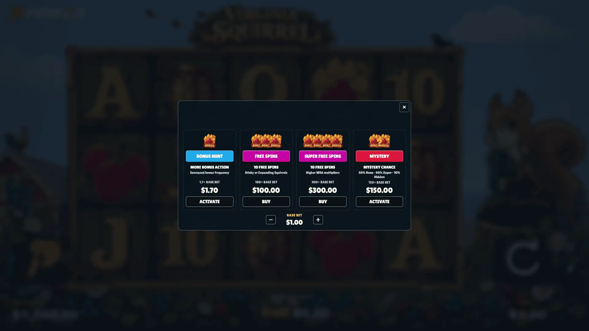 Virginia Squirrel bonus buy menu