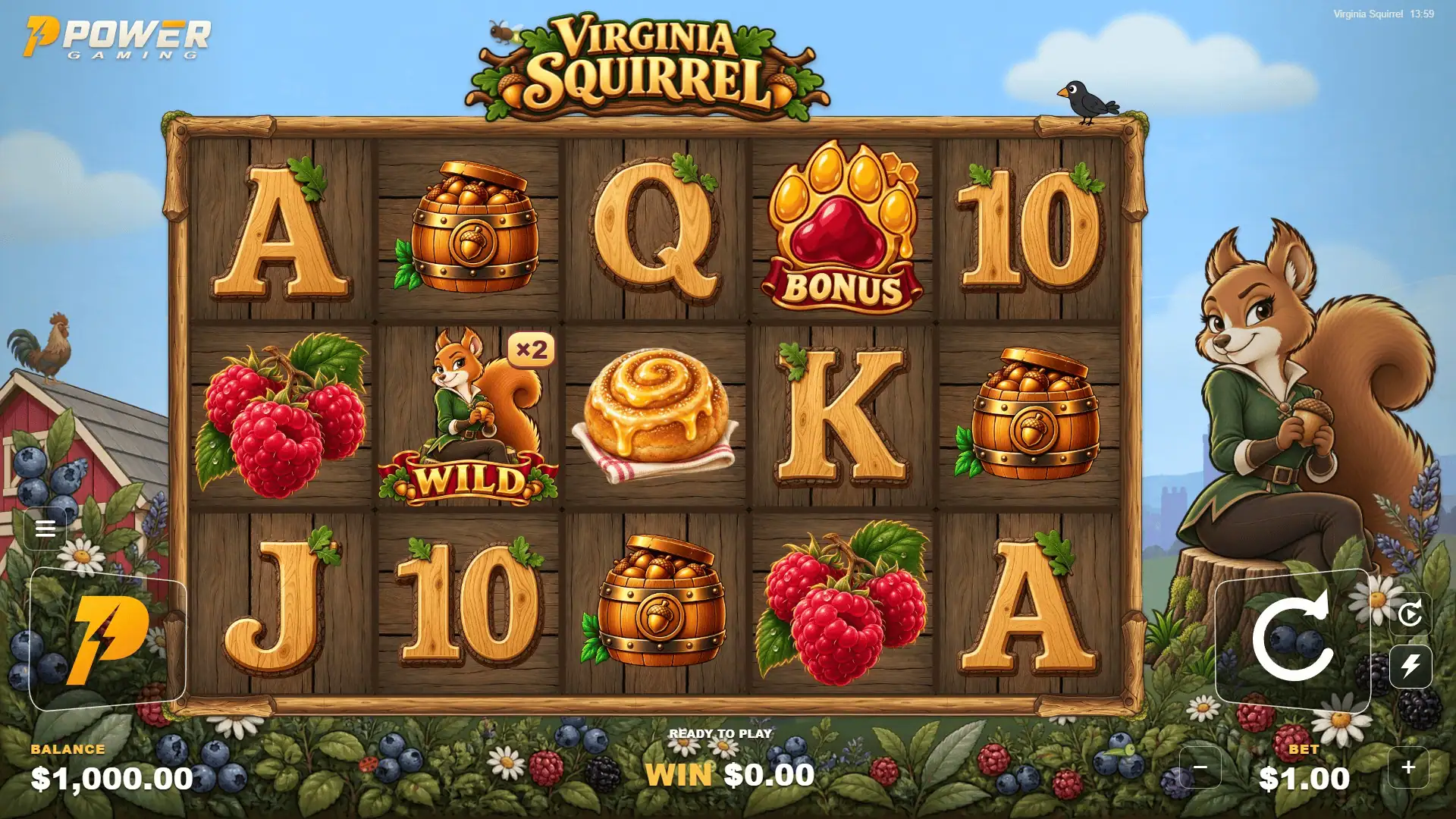 Virginia Squirrel slot gameplay reels