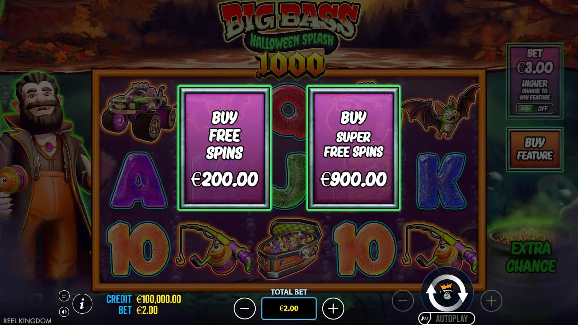 Big Bass Splash Halloween 1000 bonus buy menu