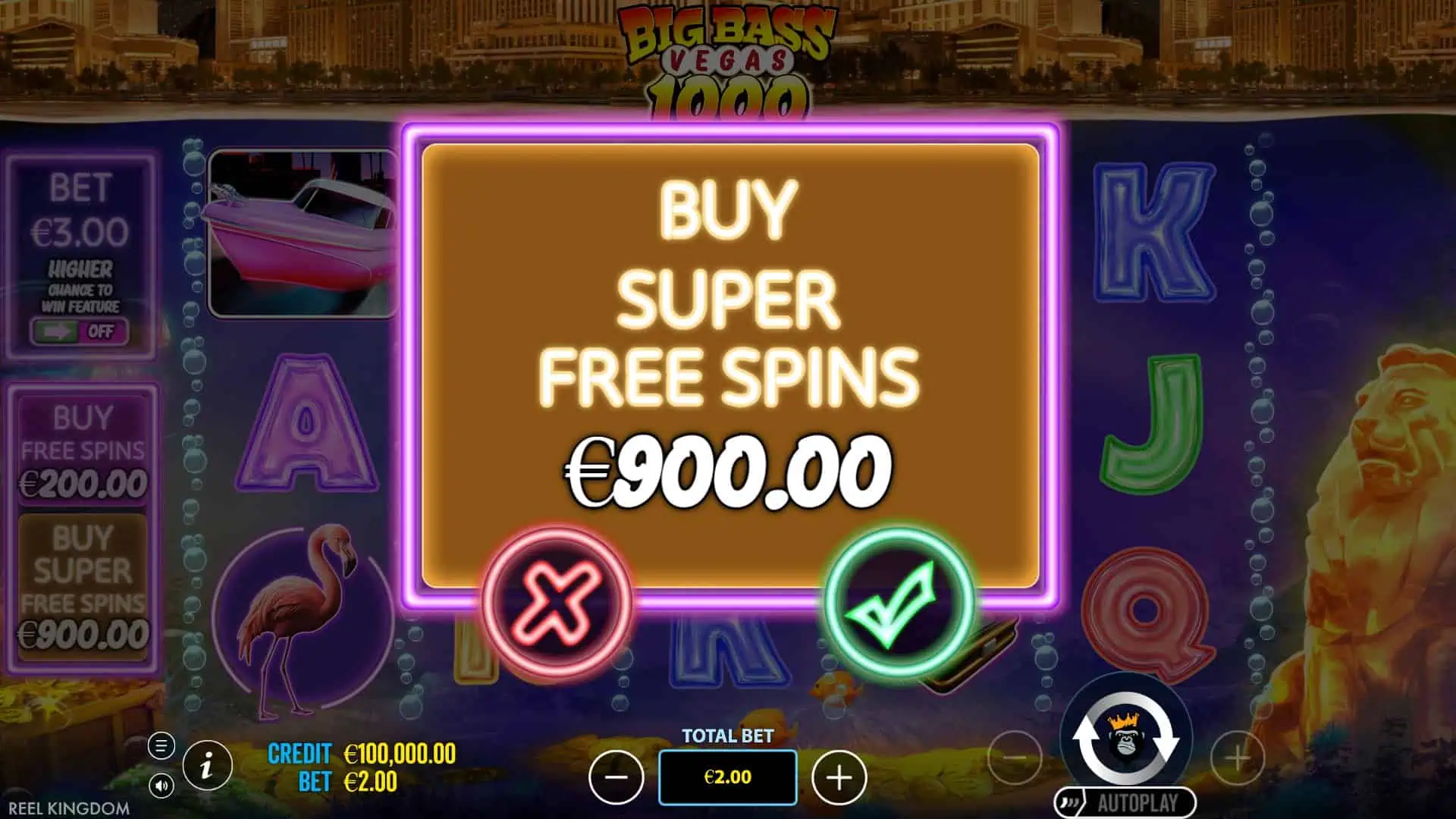Big Bass Vegas 1000 bonus buy menu