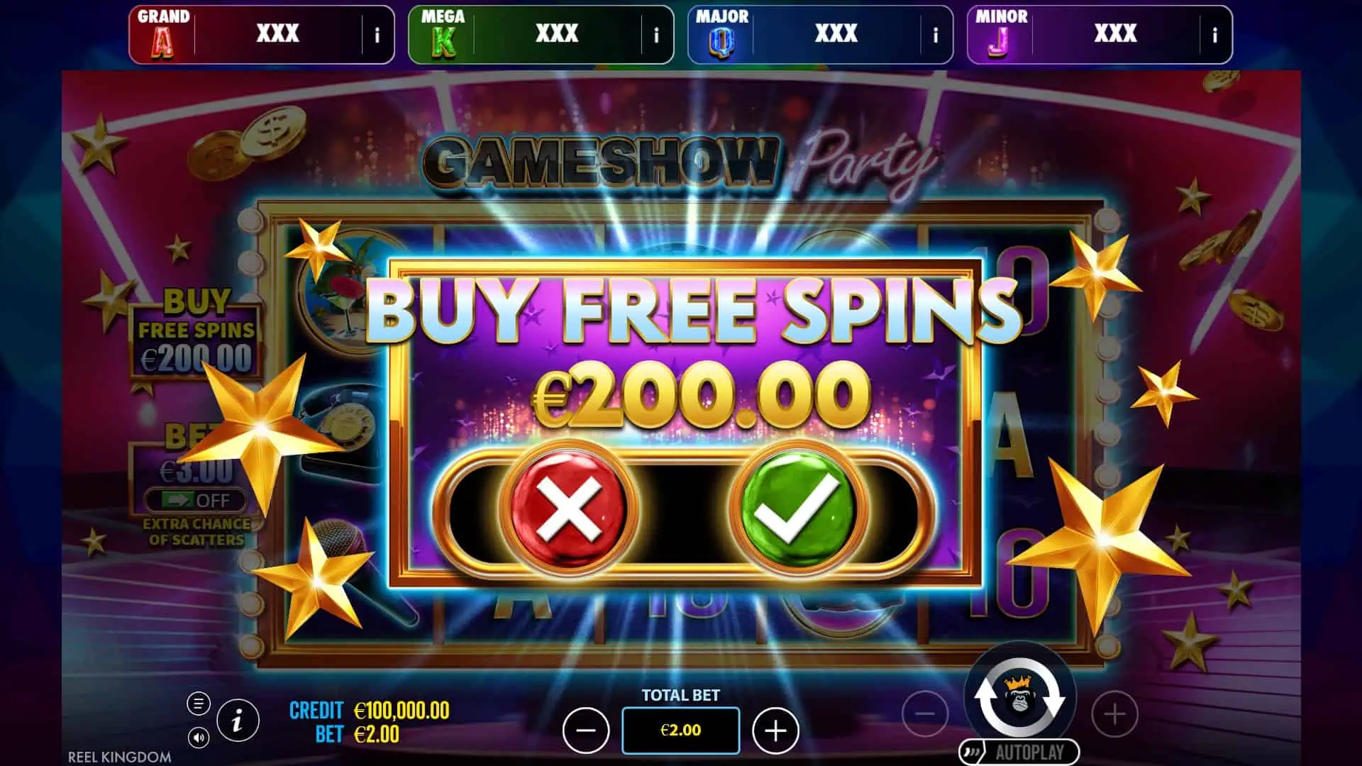 Gameshow Party Jackpot bonus buy menu
