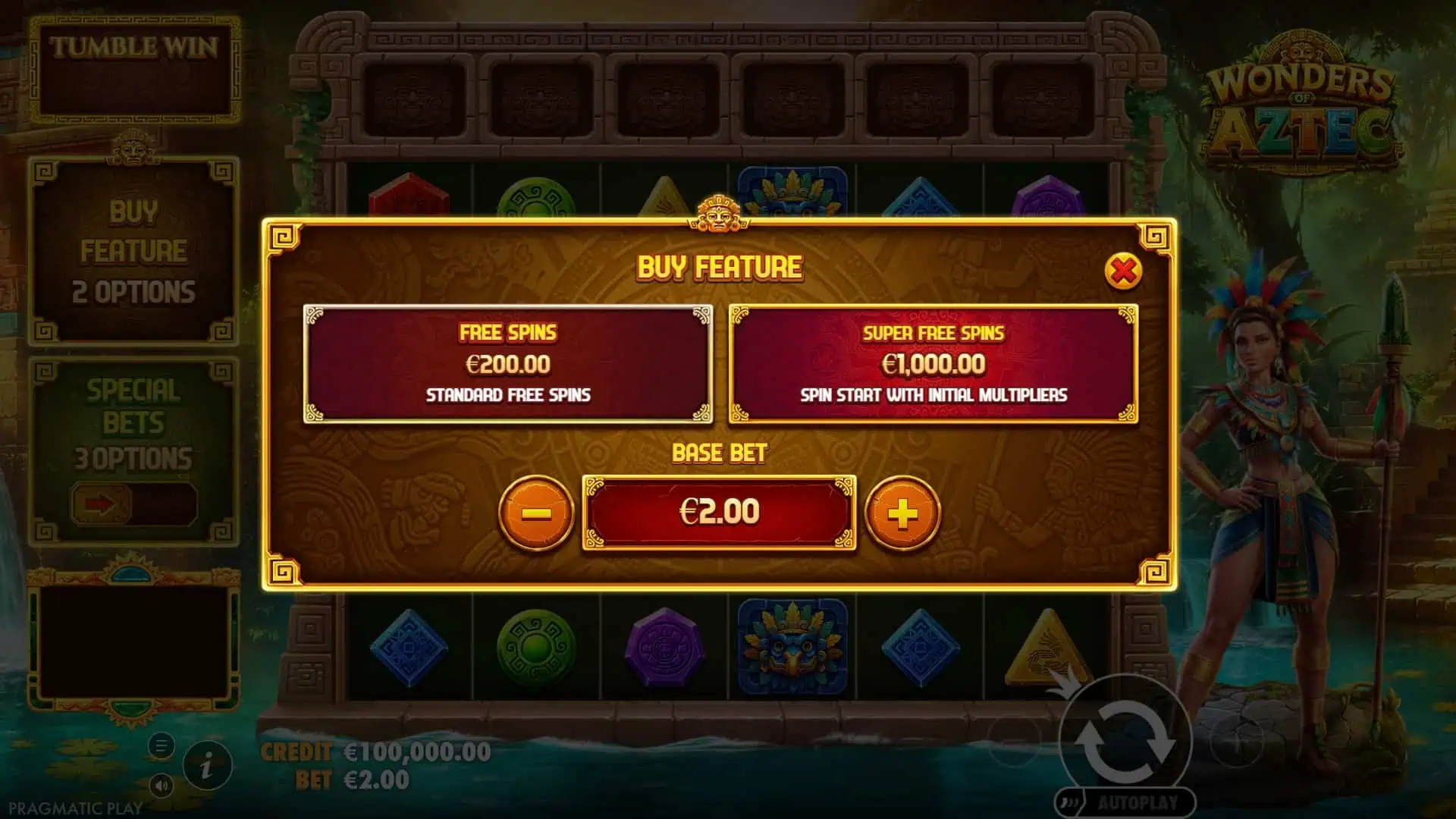 Wonders of Aztec bonus buy menu