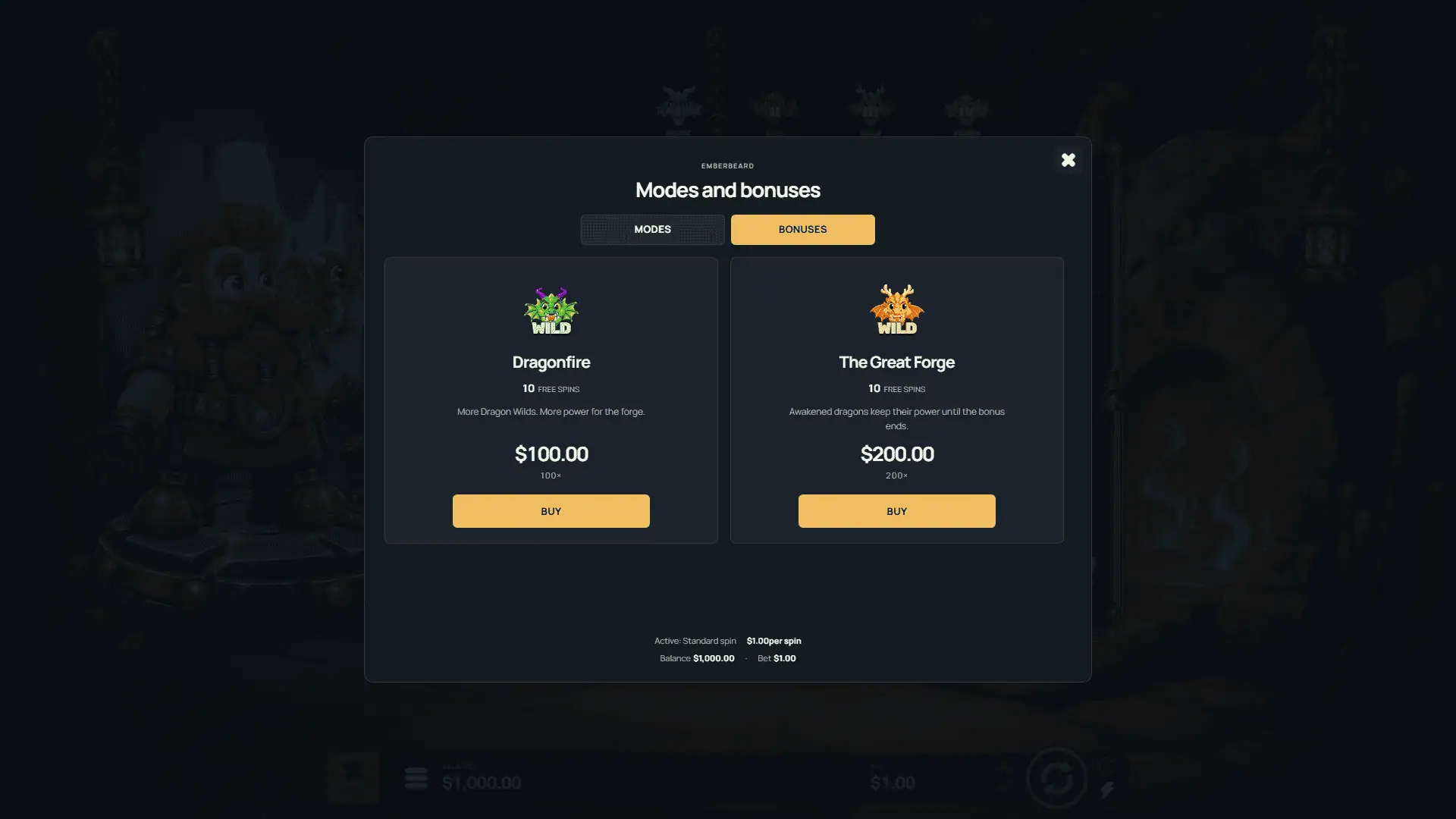 EmberBeard bonus buy menu