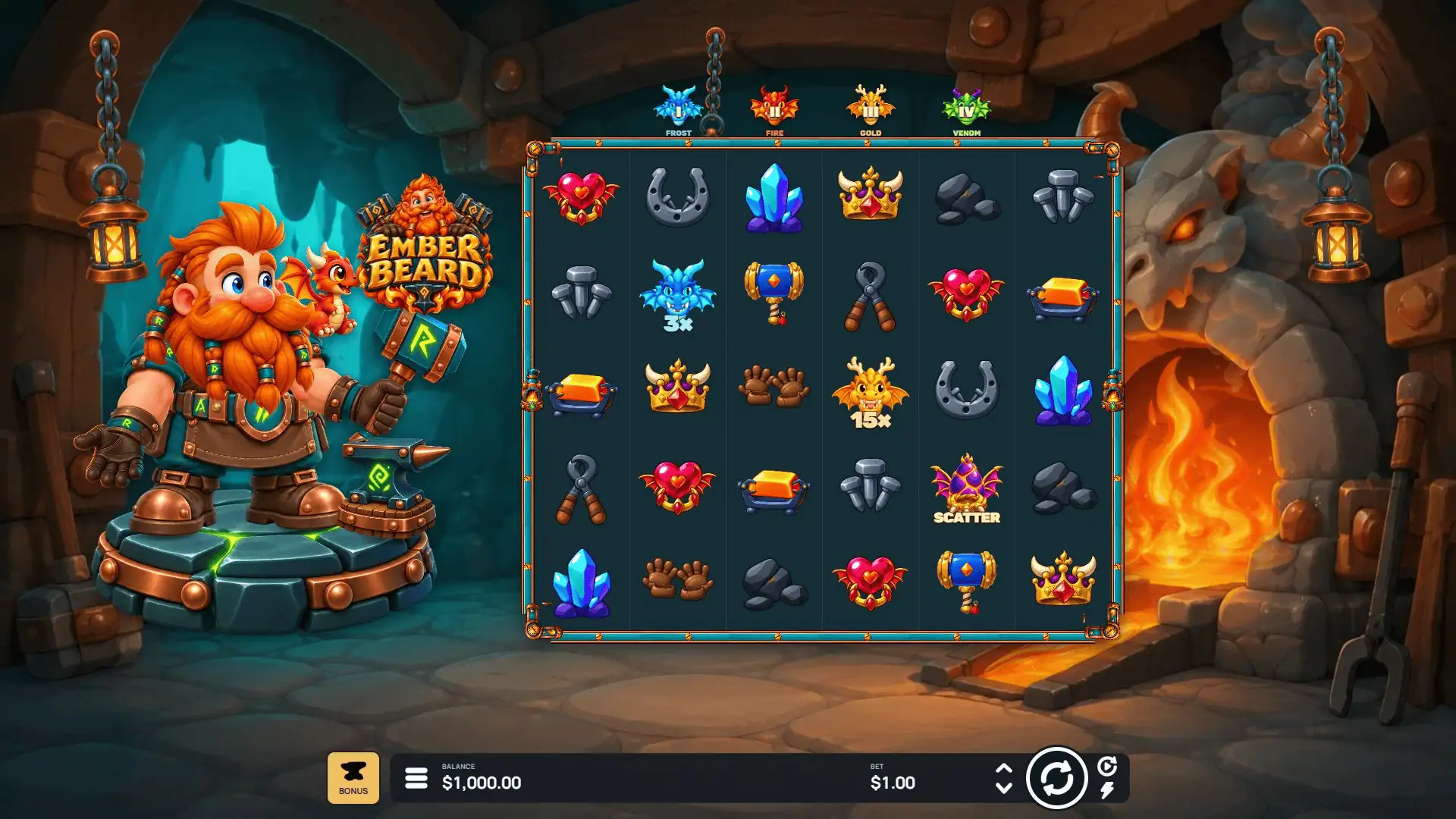 EmberBeard slot gameplay reels
