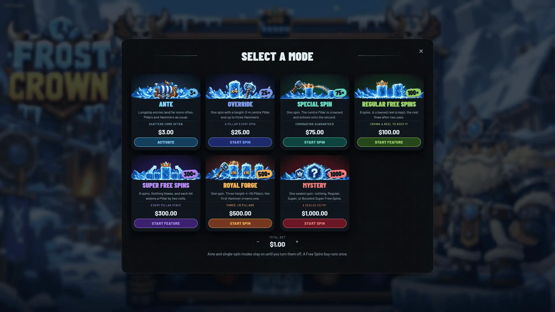 Frost Crown bonus buy menu