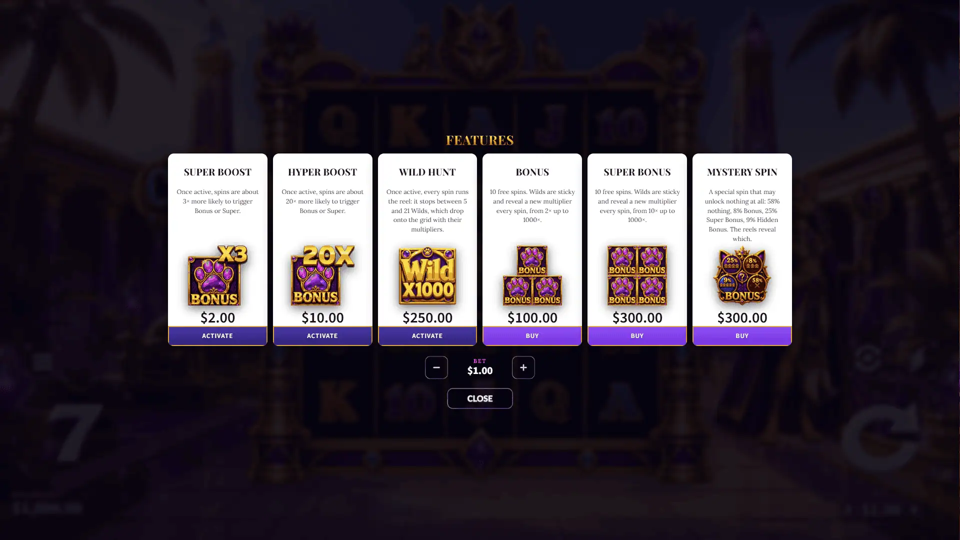 Cl&eacute;oCat bonus buy menu