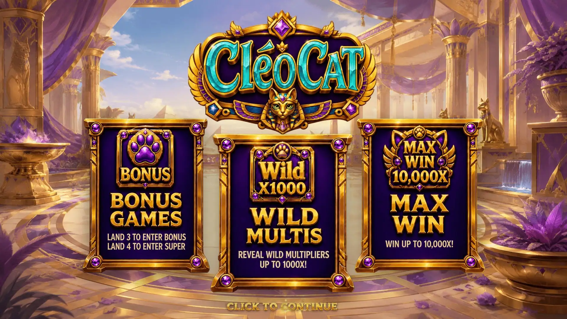 Cl&eacute;oCat slot intro screen