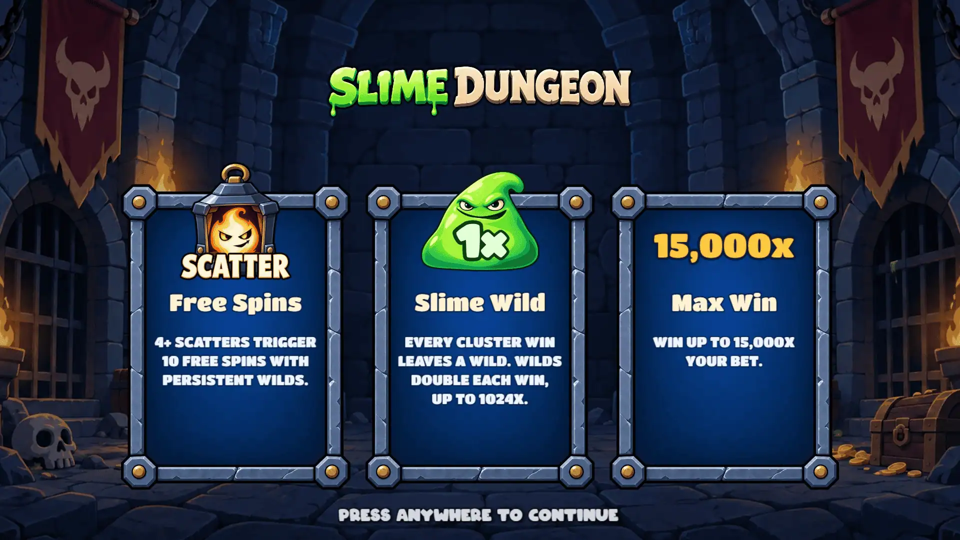 Slime Dungeon slot intro screen