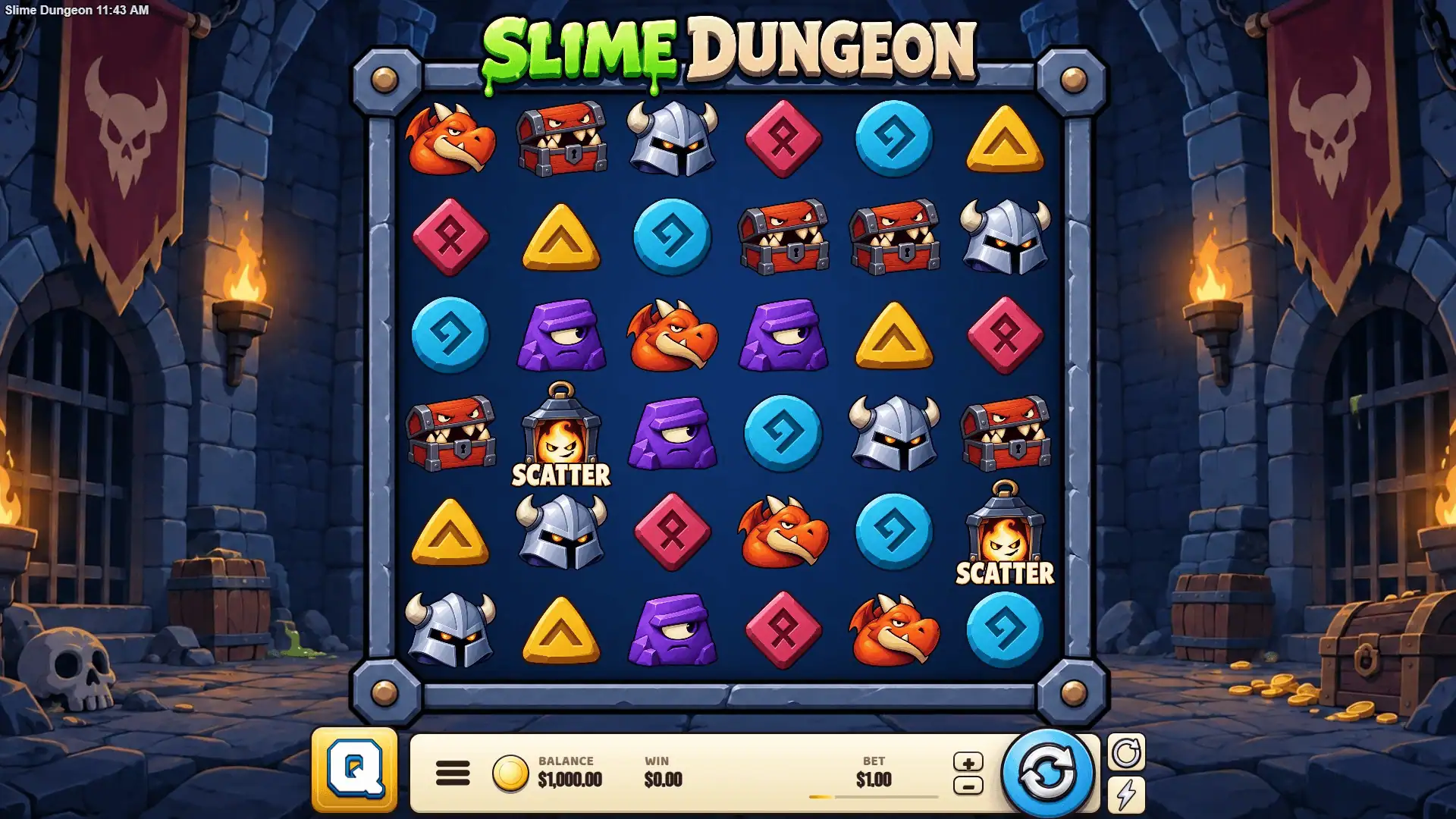 Slime Dungeon slot gameplay reels