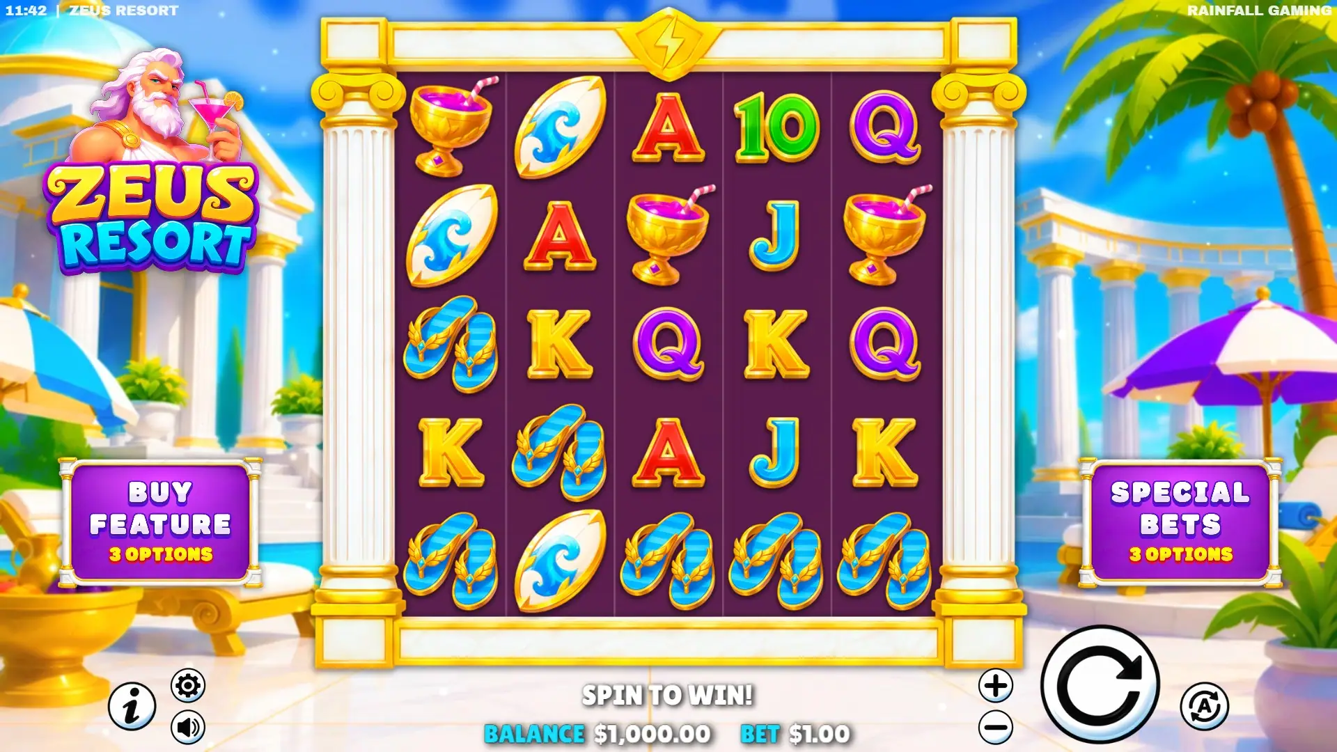 Zeus Resort slot gameplay reels