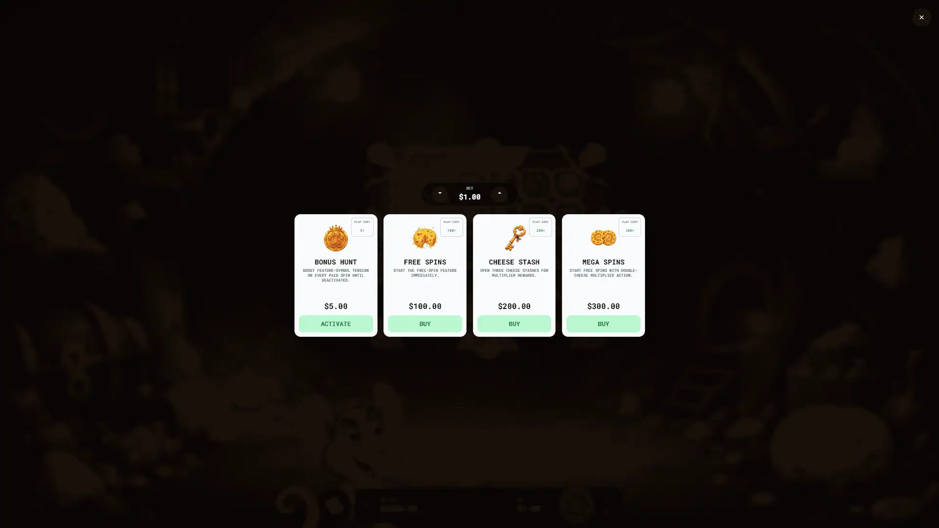 Ratventure bonus buy menu