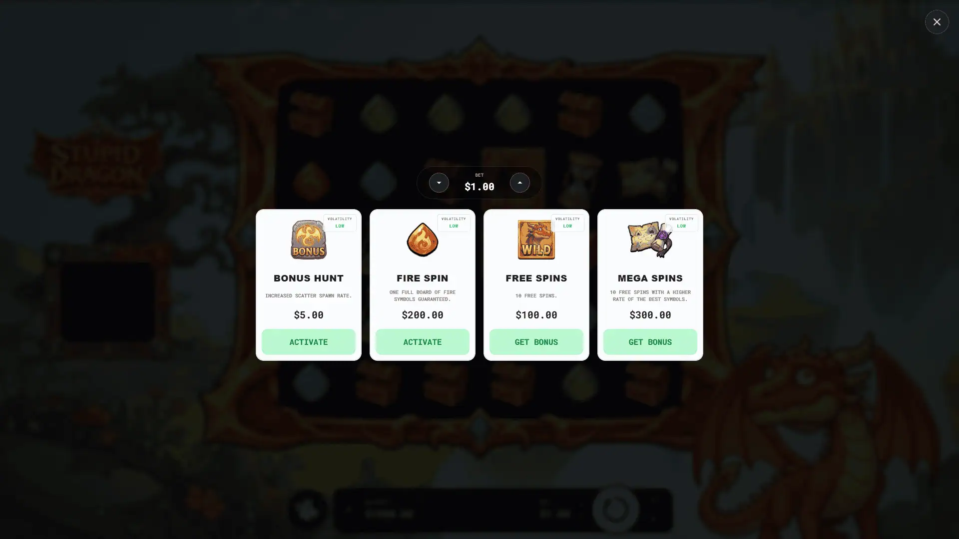 Stupid Dragon bonus buy menu