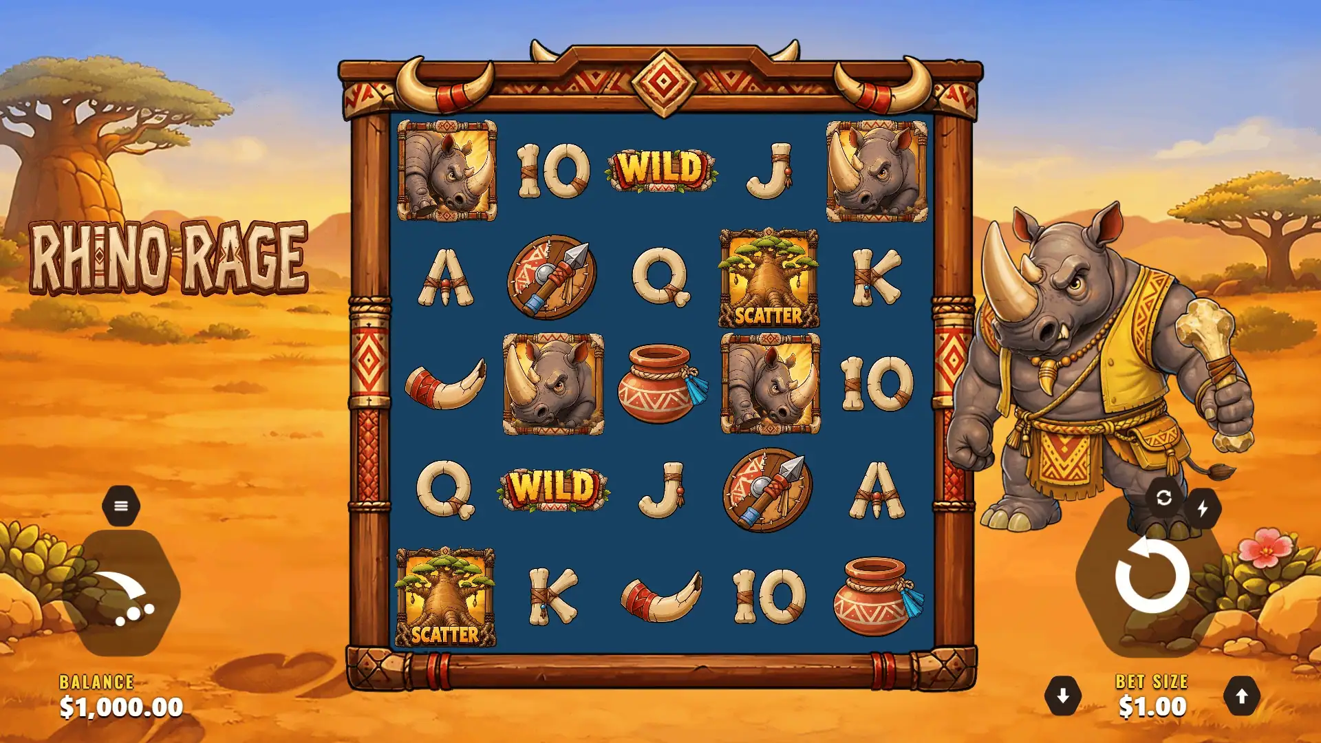 Rhino Rage slot gameplay reels