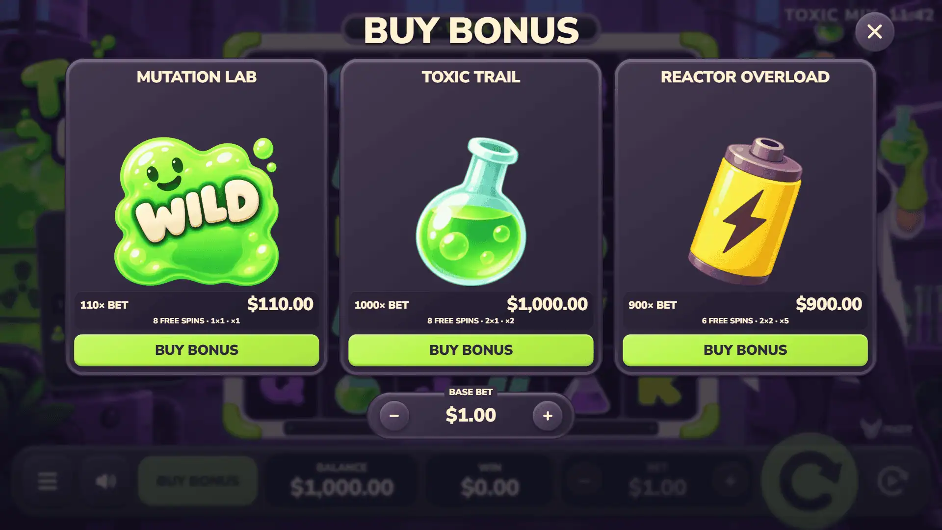 Toxic Mix bonus buy menu